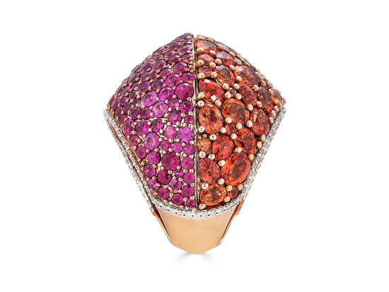 Piranesi Mosaique Ruby and Orange Sapphire Ring