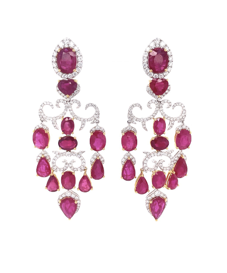 Ornate Ruby and Diamond Earrings