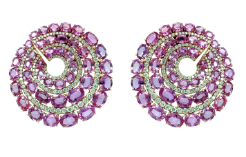 Piranesi Mosaique Fan Hoop Earrings in Pink Sapphire
