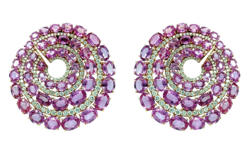 Mosaique Fan Hoop Earrings in Pink Sapphire