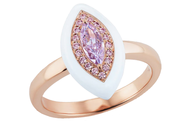 Argyle Pink Diamond and Fancy Light Pinkish Purple Marquise Diamond Enamel Ring