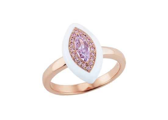 J Fine Argyle Pink Diamond and Fancy Light Pinkish Purple Marquise Diamond Enamel Ring