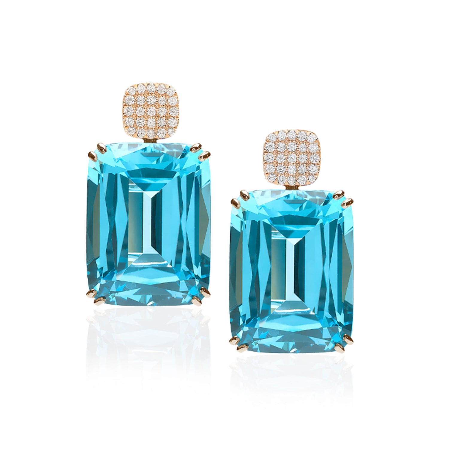 Elegant 18K yellow gold blue topaz earrings with diamond embellishments 