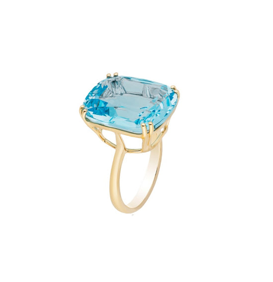Cushion-cut blue topaz ring set on 18K yellow gold