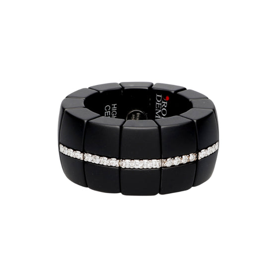 Roberto Demeglio Matte Black Ceramic Stretch Ring with 5 Diamond Bars