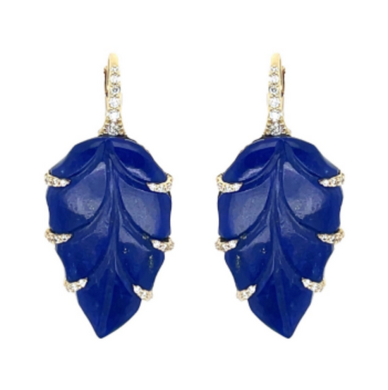 Carved Lapis Lazuli Leaf Earrings