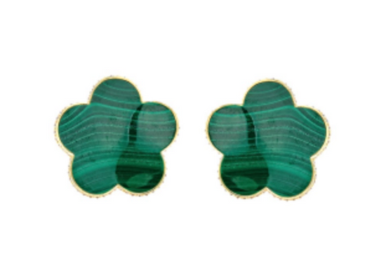 Large Carved Malachite Flower Earrings