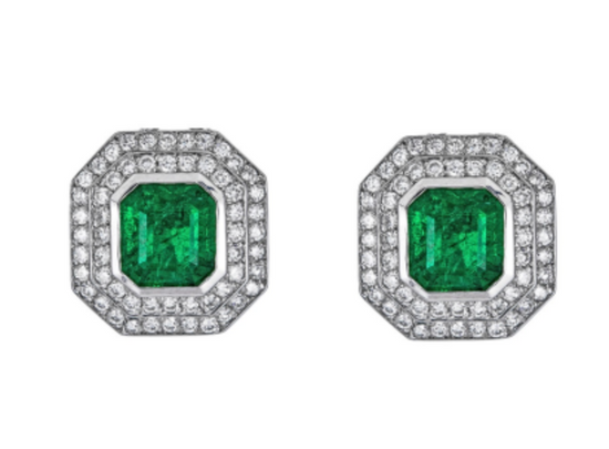 Piranesi Diamond Framed Octagonal Emerald Earrings