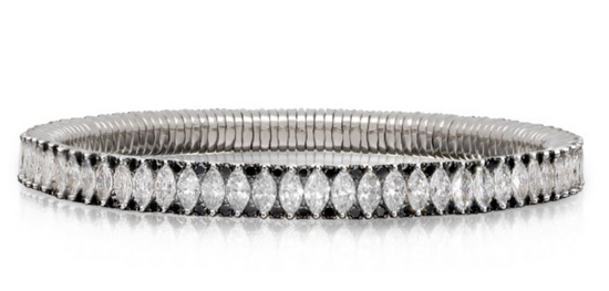 Cashmere Marquise 2 Row White and Black Diamond Stretch Bracelet