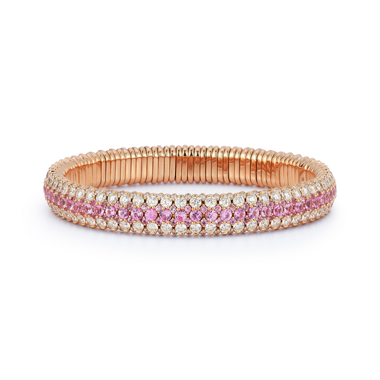 Giotto 8 White Diamond and Pink Sapphire Stretch Bracelet