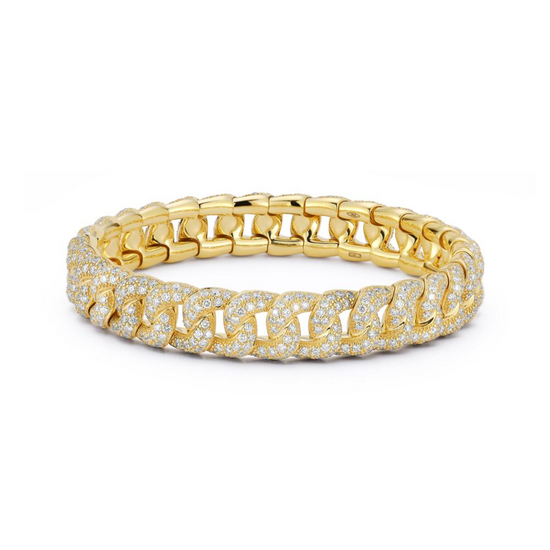 Roberto Demeglio Small Groumette Diamond Link Stretch Bracelet in Yellow Gold