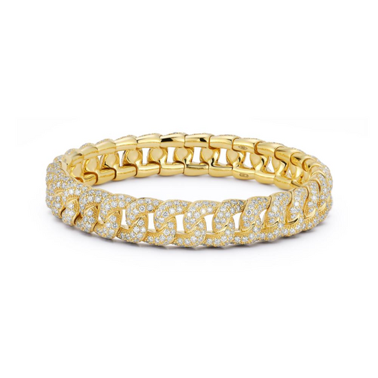 Small Groumette Diamond Link Stretch Bracelet in Yellow Gold