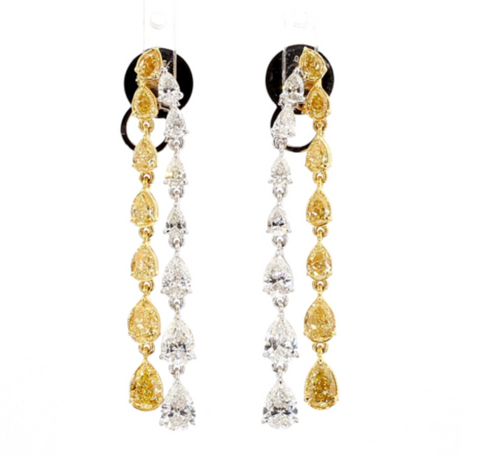 Yellow and White Diamond Waterfall Earrings
