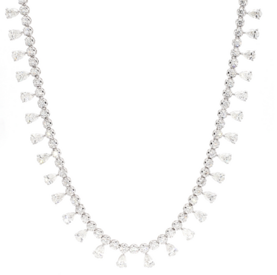 Round and Pear Shaped White Diamond Necklace