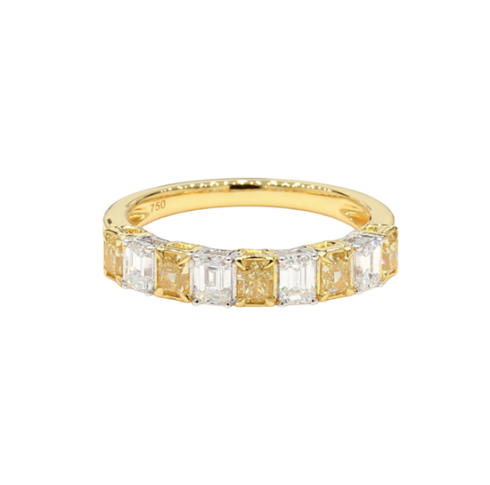 Radiant Cut Yellow and White Diamond Band
