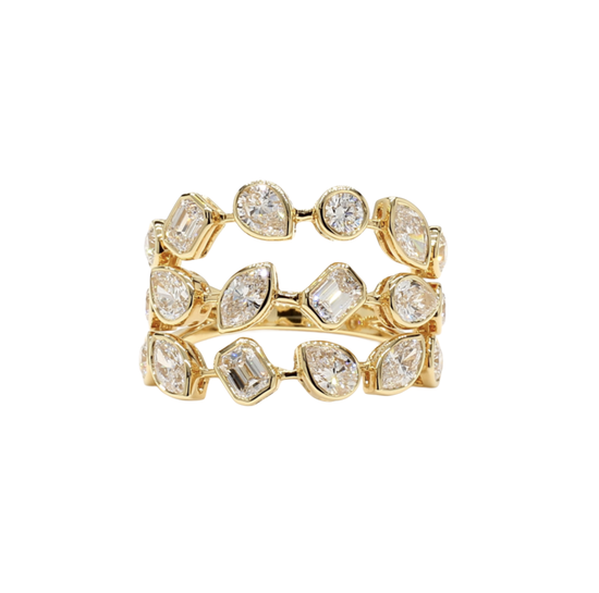 Multi-Shaped Three Band Diamond Ring