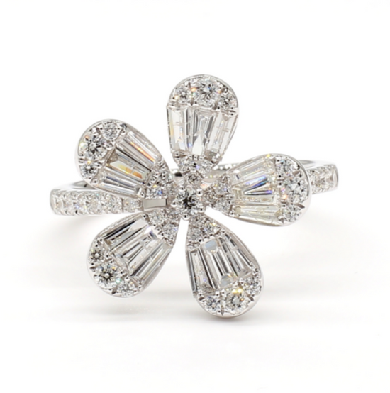 Tapered Baguette Diamond Flower Ring