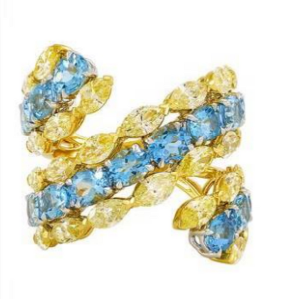 Etho Maria Yellow Diamond and Aquamarine Wrap Around Ring