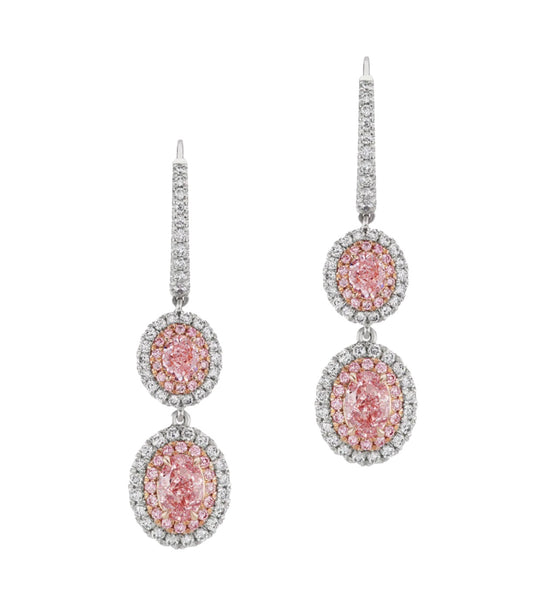 Oval Two-Step Pink Diamond Earrings