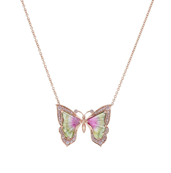 J Fine Green and Pink Tourmaline Butterfly Pendant