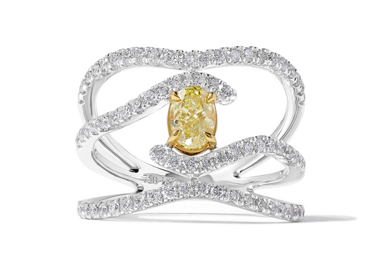 Triple Band Oval Yellow Diamond Ring