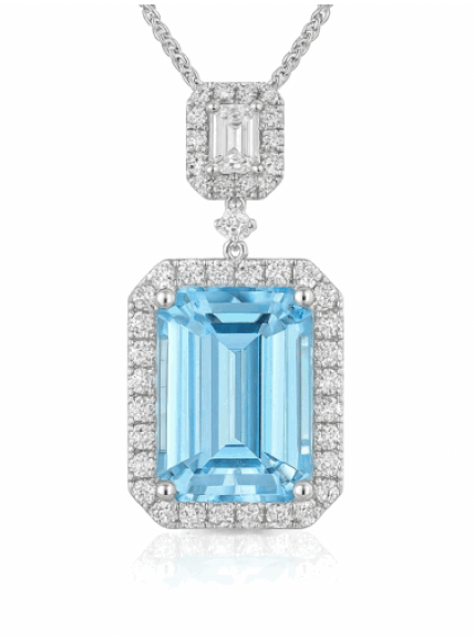 Aquamarine Pendant with Diamond Halo