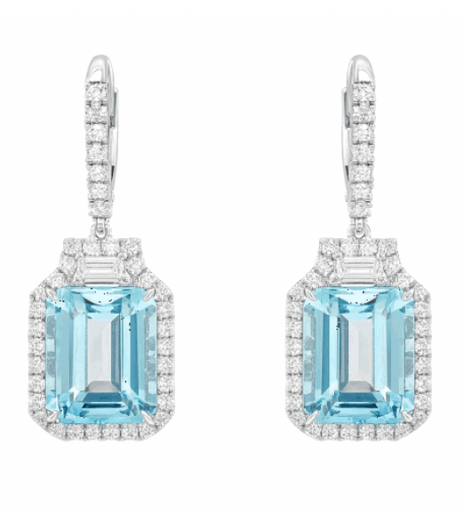 Aquamarine Earrings with Diamond Halo