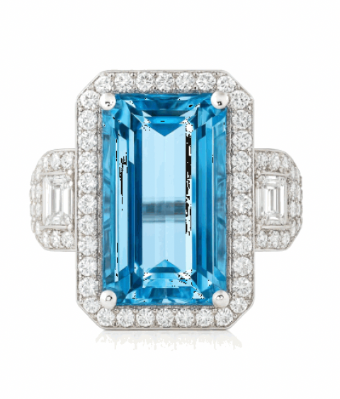 Aquamarine Ring with Diamond Halo