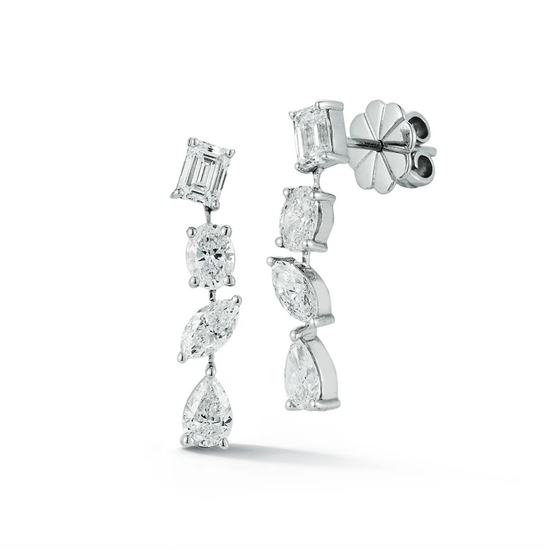 Mixed Shape Diamond Drop Stud Earrings