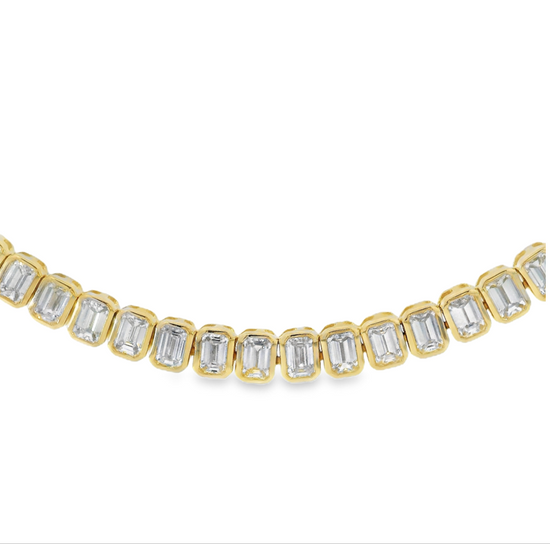 Halfway Bezel Set Emerald Cut Diamond Necklace