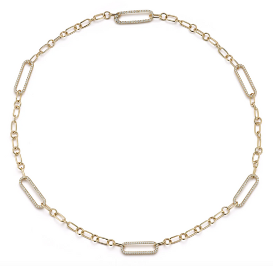 Paperclip Necklace with Diamond Sections