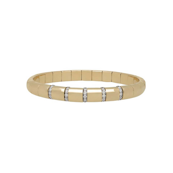 Pura Yellow Gold and 5 Diamond Sections Stretch Bracelet