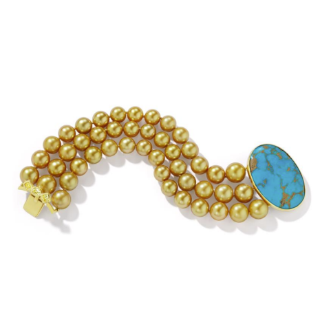 Golden South Sea Pearl and Natural Turquoise Bracelet