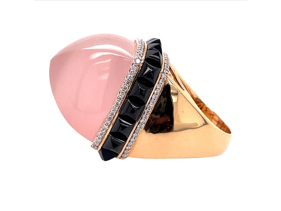 Piranesi Sugarloaf Pink Quartz and Black Onyx Ring