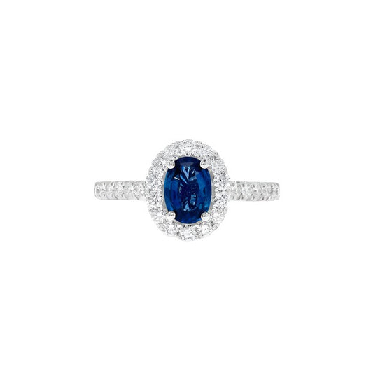 Oval Blue Sapphire and White Diamond Ring