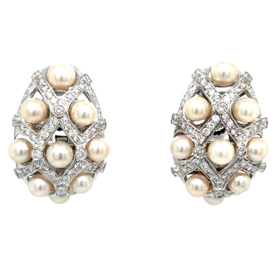 Pearl and Diamond Lattice Earrings
