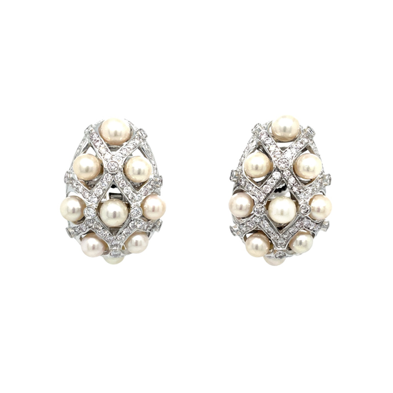 Pearl and Diamond Lattice Earrings