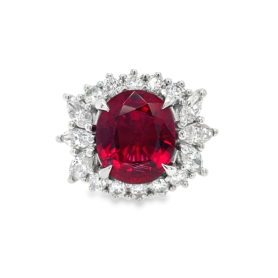 Oval Rubellite and Diamond Halo Ring