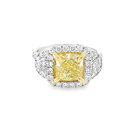 Cushion Cut Yellow Diamond Ring