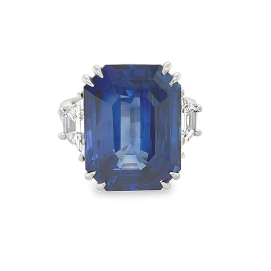 20CT Emerald Cut Blue Sapphire Ring