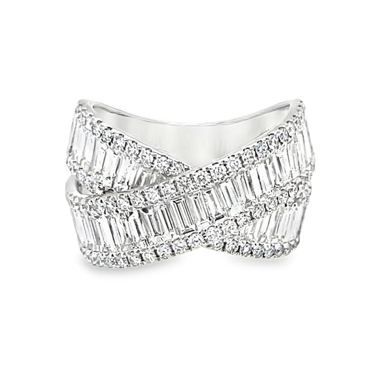 Criss Cross Baguette Cut White Diamond Ring