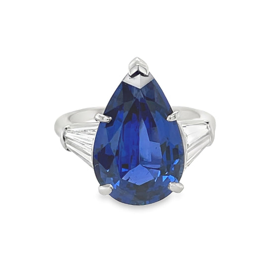 7CT Pear Shaped Sapphire and Diamond Ring