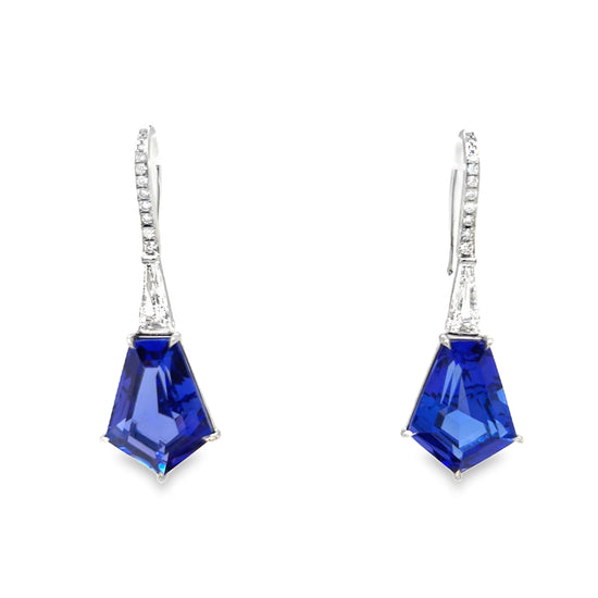 Shield Cut Tanzanite Dangle Earrings