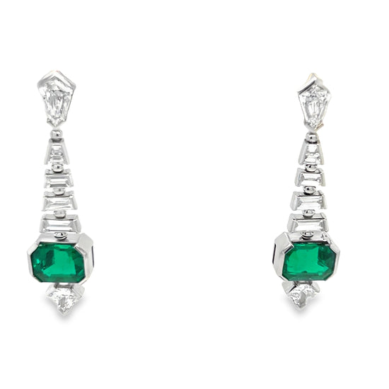 Diamond and Emerald Dangle Earrings