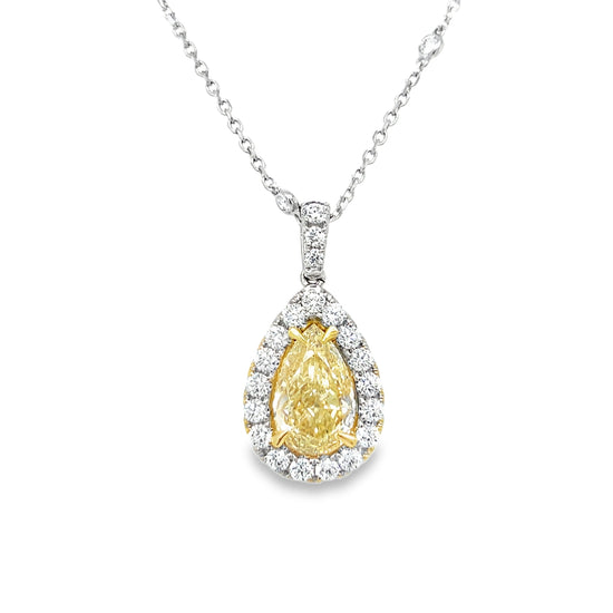 Pear Shaped Yellow Diamond Pendant Necklace