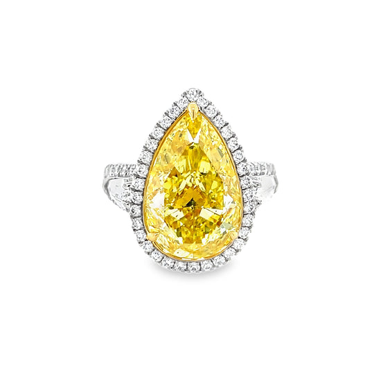 Fancy Intense Yellow Pear Shaped Diamond Ring
