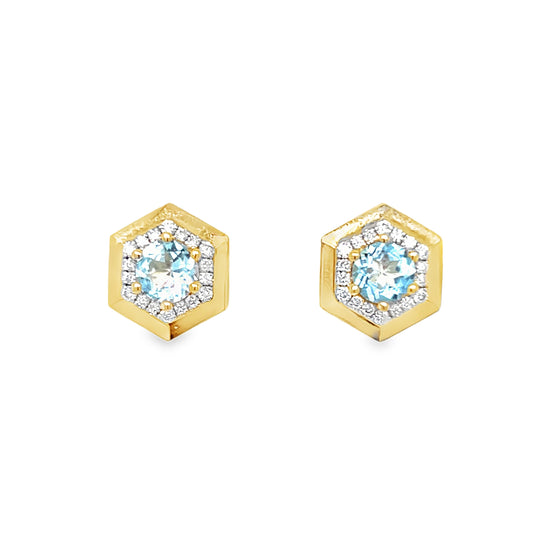Blue Topaz and Diamond Stud Earrings