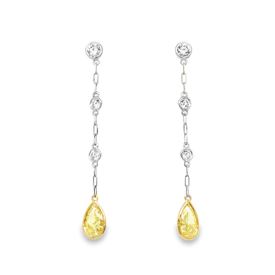 Pear Shaped Yellow Diamond Line Earrings