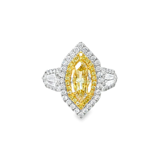 Marquise Cut Yellow Diamond and Halo Ring