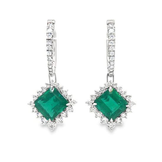Emerald and Diamond Halo Earrings
